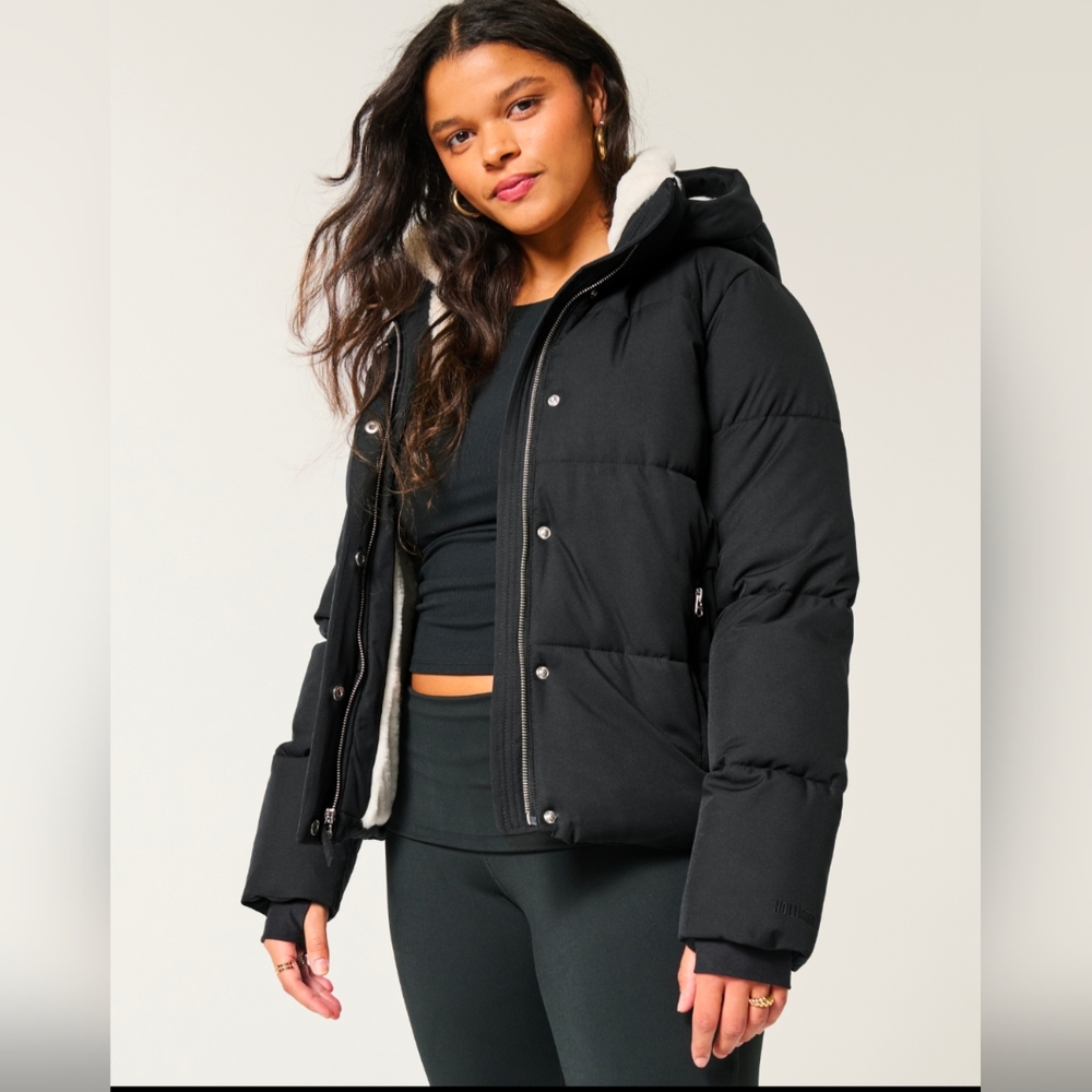 New Hollister All Weather Faux Fur Lined XL Black Puffer Jacket Rated Warmest